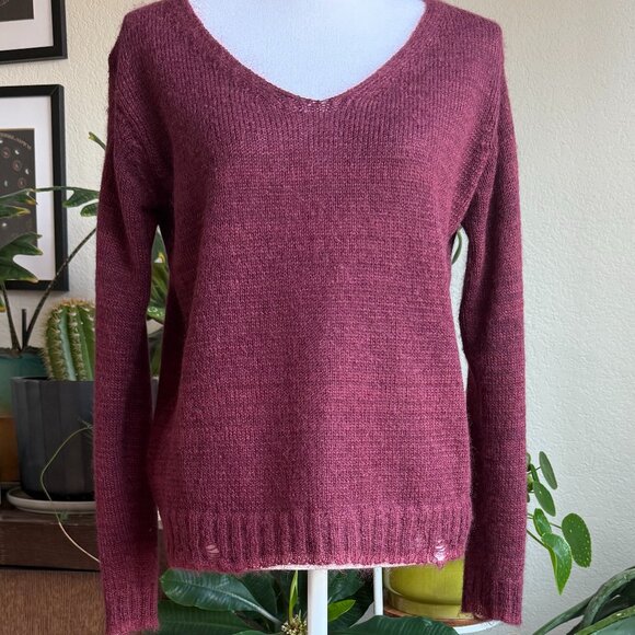 PRADA Burgundy distressed V Neck Sweater size 42- worn once